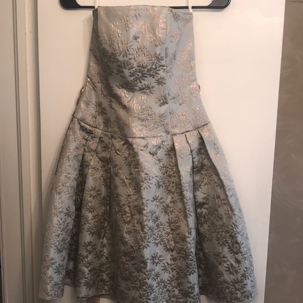 Blue/Gold Floral Vintage Prom/Cocktail Dress